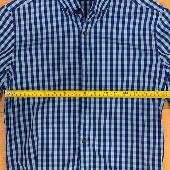 ZARA MEN BLUE CHECKERED SHORT SLEEVE DRESS SHIRT - SIZE SMALL - Picture 4 of 5
